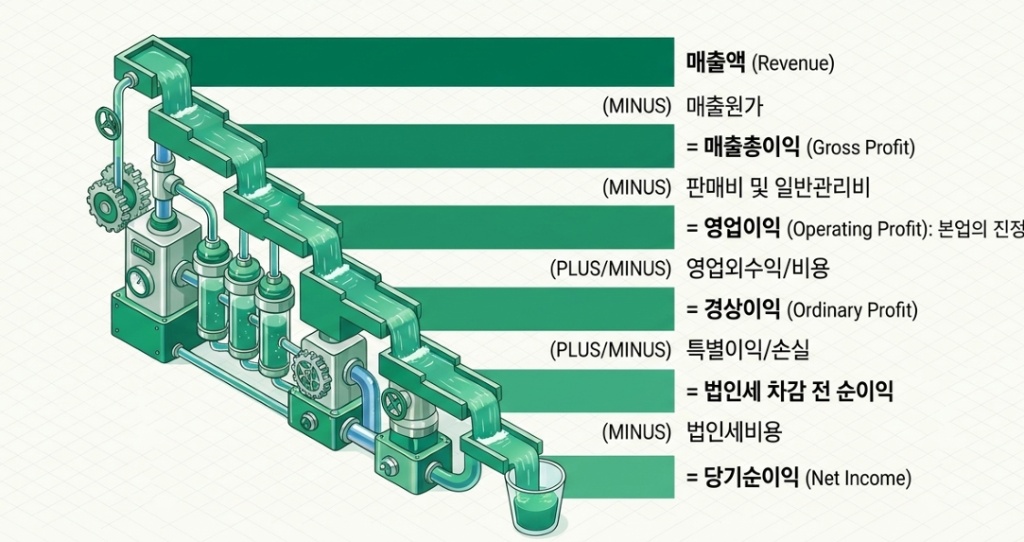 손익계산서 폭포 — 매출액부터 당기순이익까지