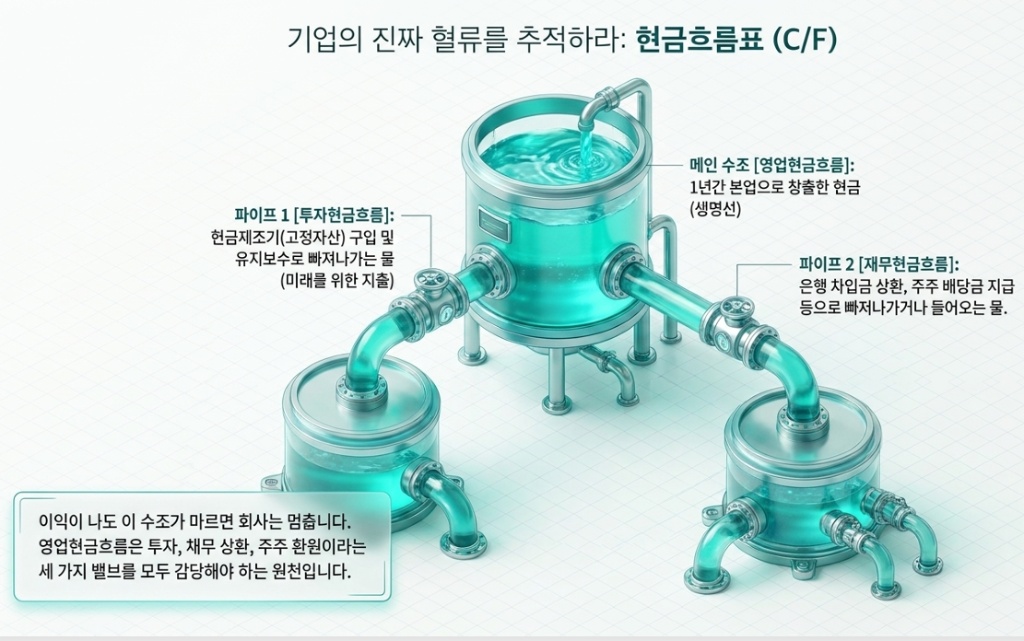 현금흐름표 3-탱크 시스템 — 영업CF · 투자CF · 재무CF